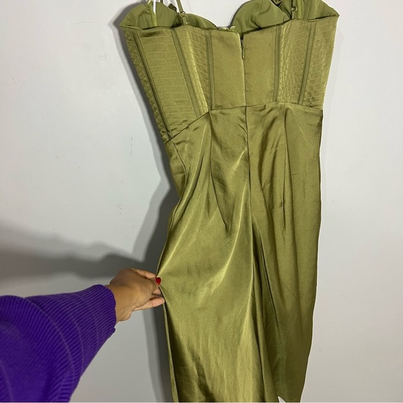 House of CB Myrna Satin Corset Slip Dress Olive Coquette Baddie Cocktail size L - Picture 15 of 16